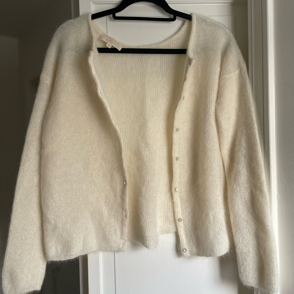 Sezane Cream Fuzzy V-Neck Cardigan - Picture 4 of 7